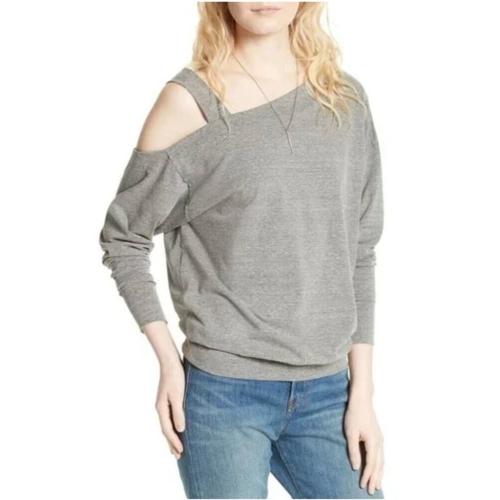 Free People Heather Grey Saratoga Oversized Off the Shoulder Top Size XS NWT